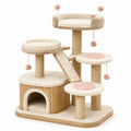 Arbre à chat en bois et jute beige/rose avec coussins peluche