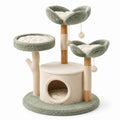 Arbre à chat en bois et sisal avec plateformes en tissu peluche, vert et beige, 120 cm