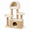 Arbre à chat en bois et sisal beige 4 niveaux 144 cm