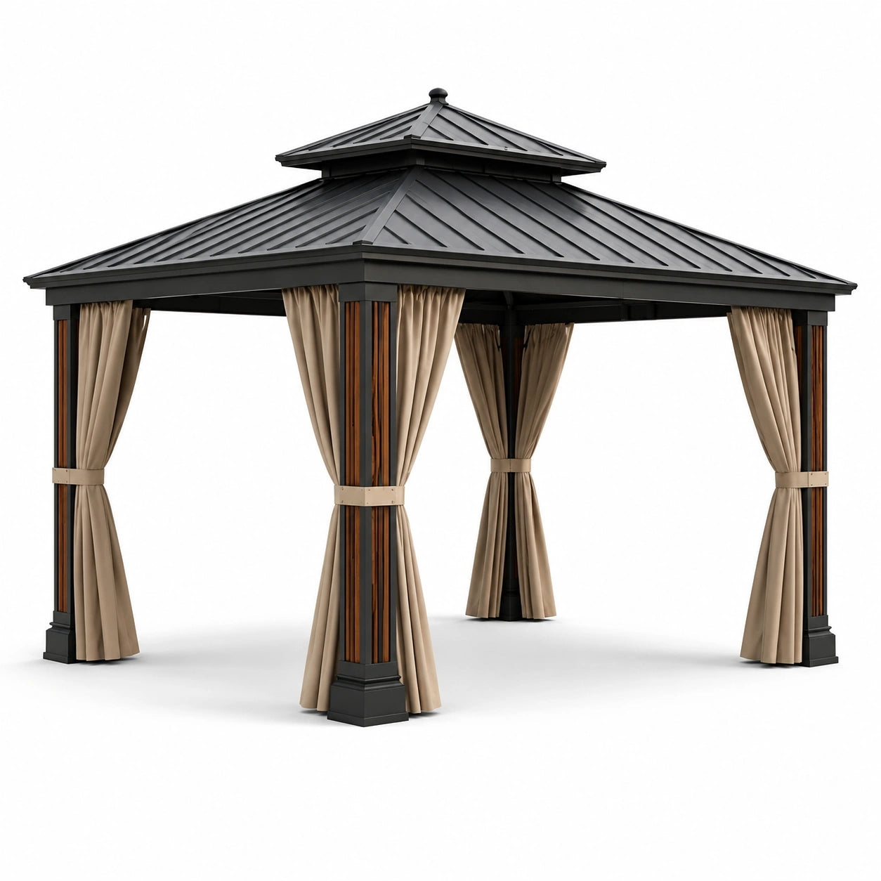 Pavillon en aluminium avec rideaux en polyester