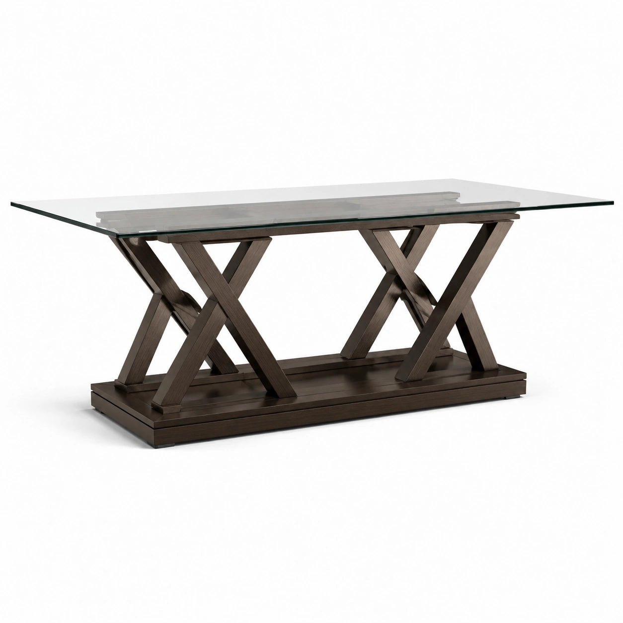 Table rectangulaire en verre et bois brun foncé