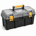 Coffre à outils en plastique noir et gris avec poignée jaune