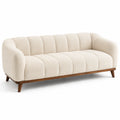 Canapé 3 places en tissu bouclé beige avec structure en bois