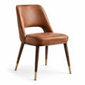 Chaise en cuir marron avec pieds en bois et embouts en laiton