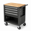 Chariot d'outils en métal avec plateau en bois et 5 tiroirs noir