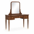Coiffeuse en bois avec miroir et tiroirs marron et doré