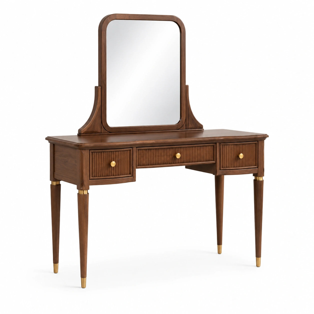 Coiffeuse en bois avec miroir et tiroirs marron et doré