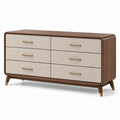 Commode à 6 tiroirs en bois de noyer et métal doré