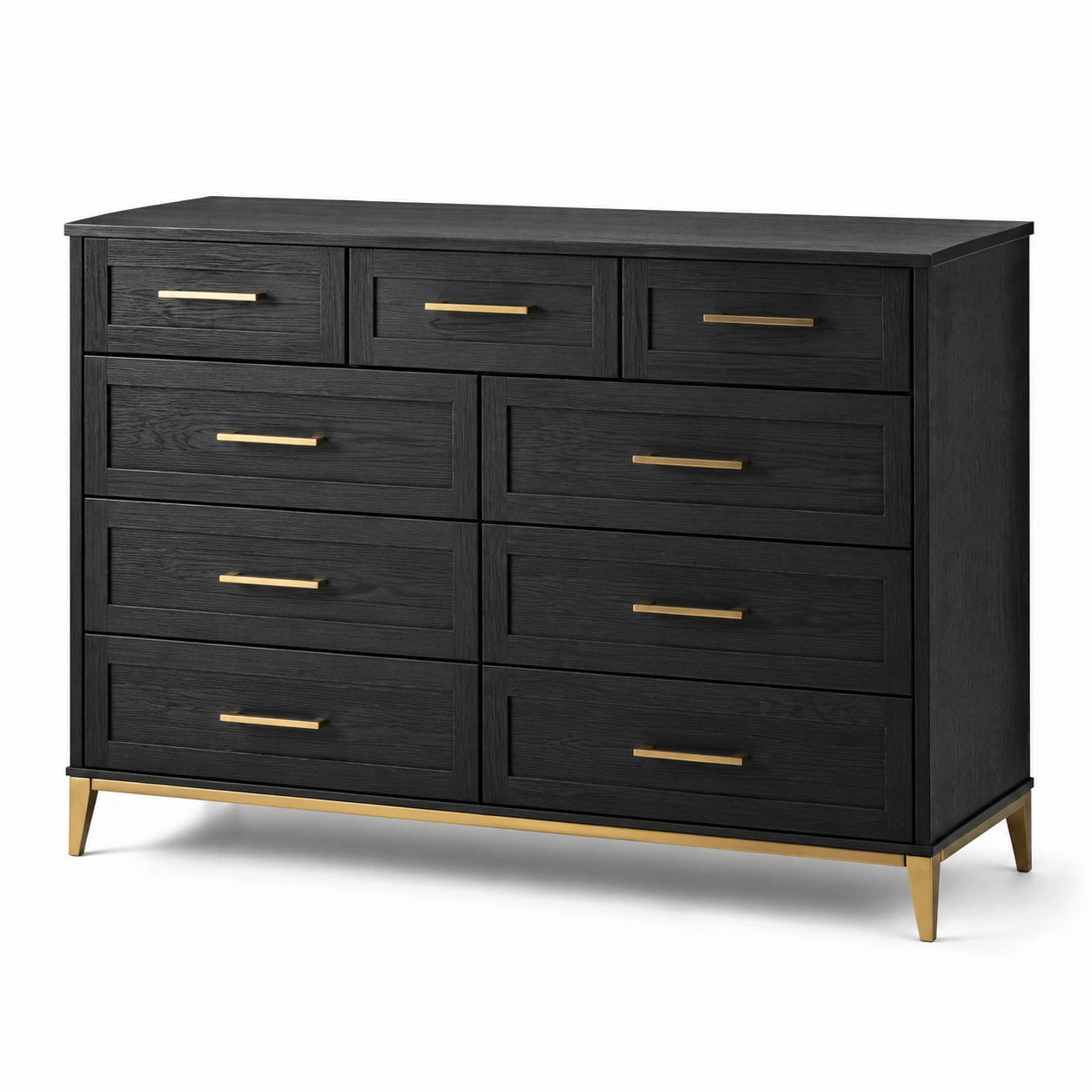 Commode en bois noir avec poignées en métal doré