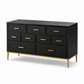 Commode en bois noir avec pieds en métal doré, 9 tiroirs