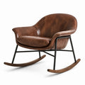 Fauteuil à bascule en cuir marron avec cadre en métal
