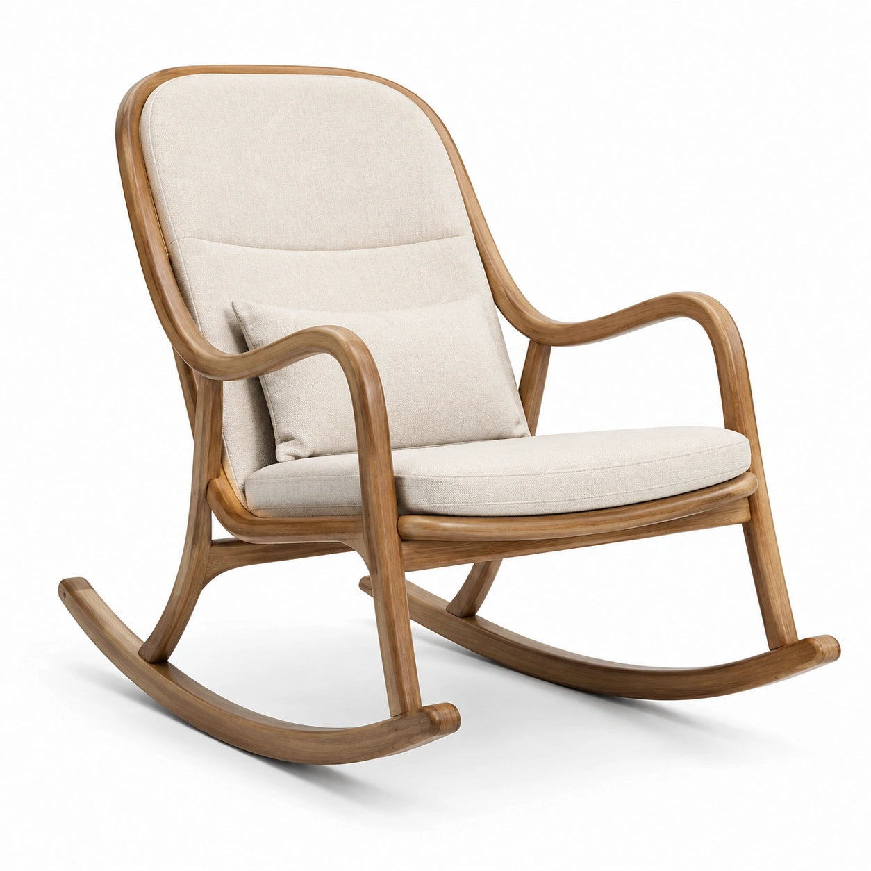 Chaise berçante en bois avec tissu polyester beige